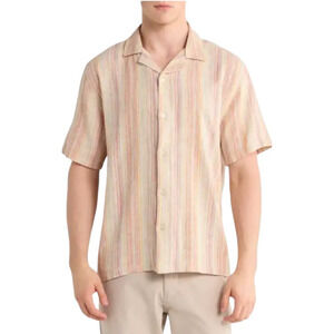 Truth By Republic Mens Large Orange Button Up Short Sleeve Stripes